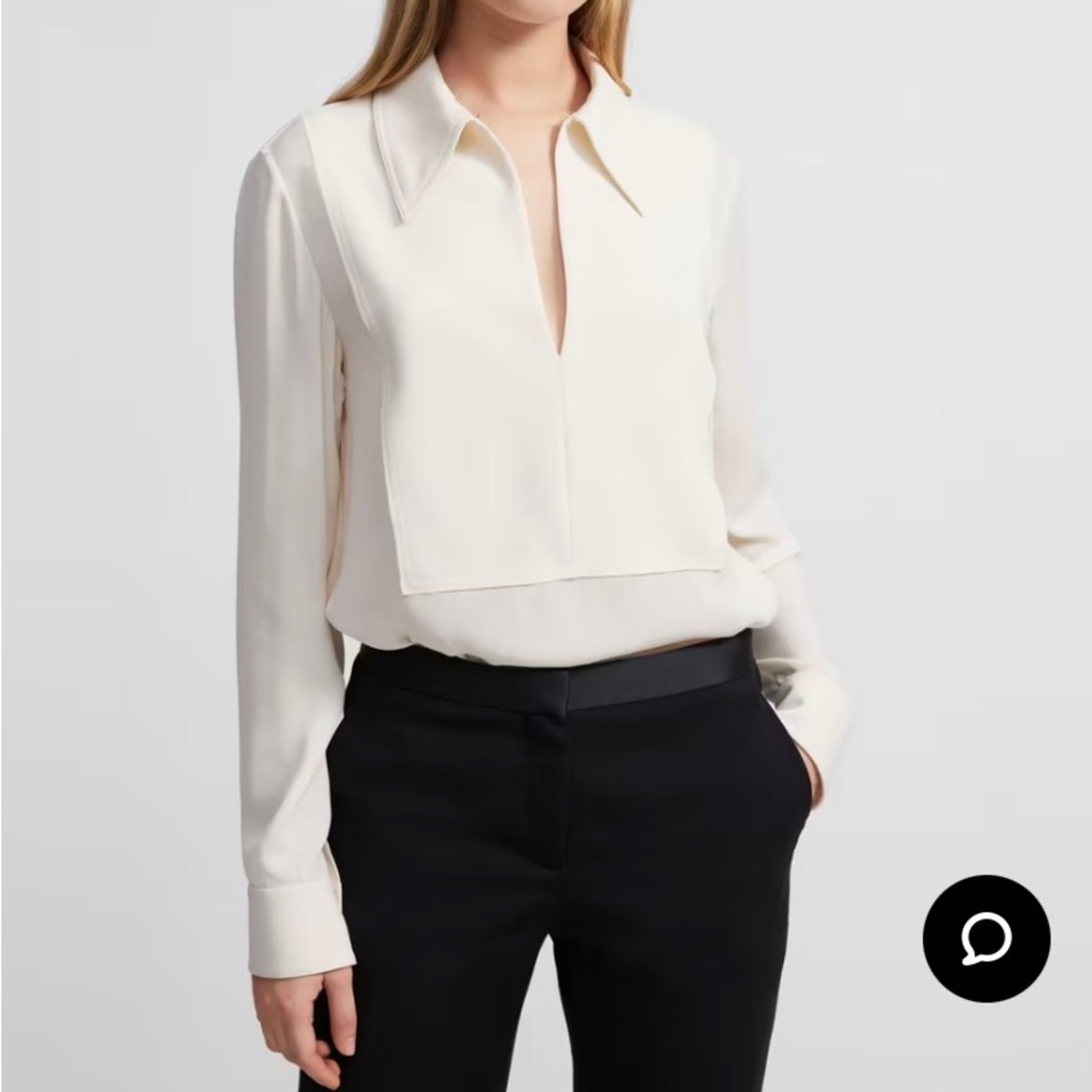 Theory Cream Yoke Popover Shirt in Silk